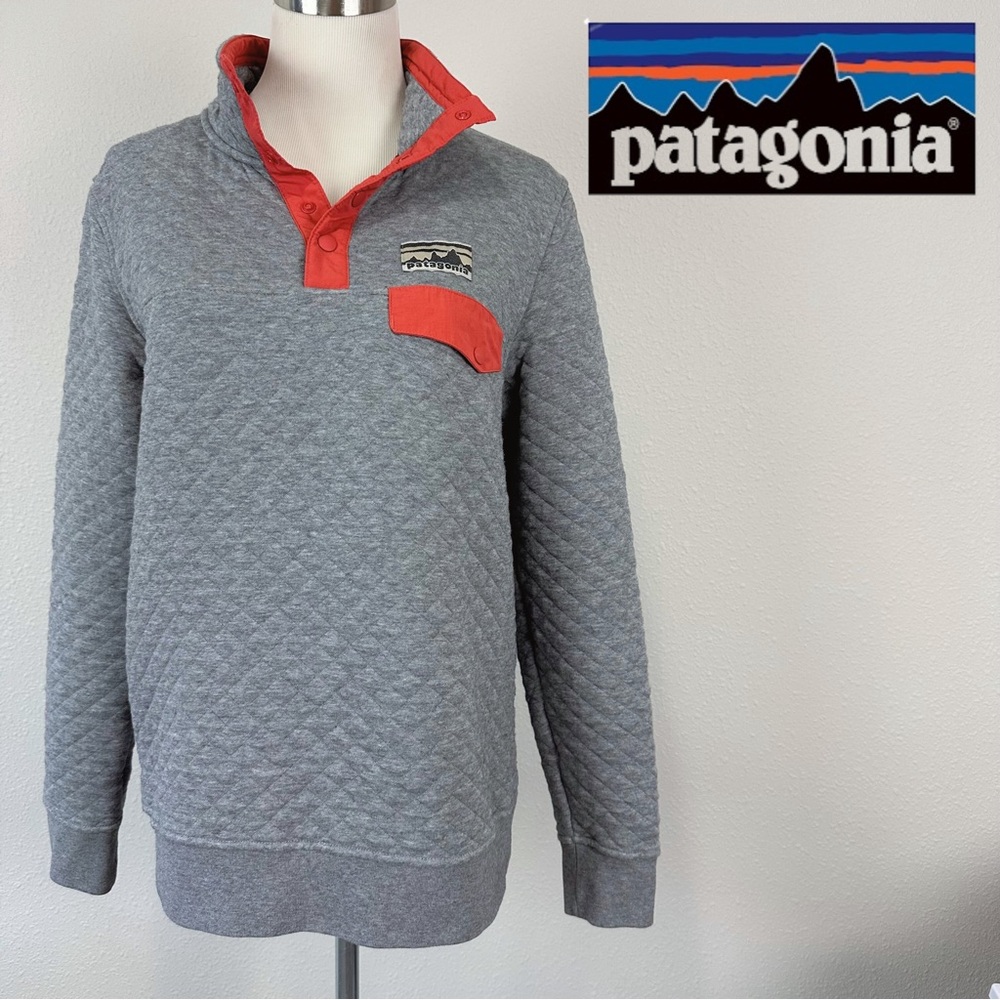 Patagonia Organic Cotton Quilt Snap-T Pullover Gray Red 25280 Women Small